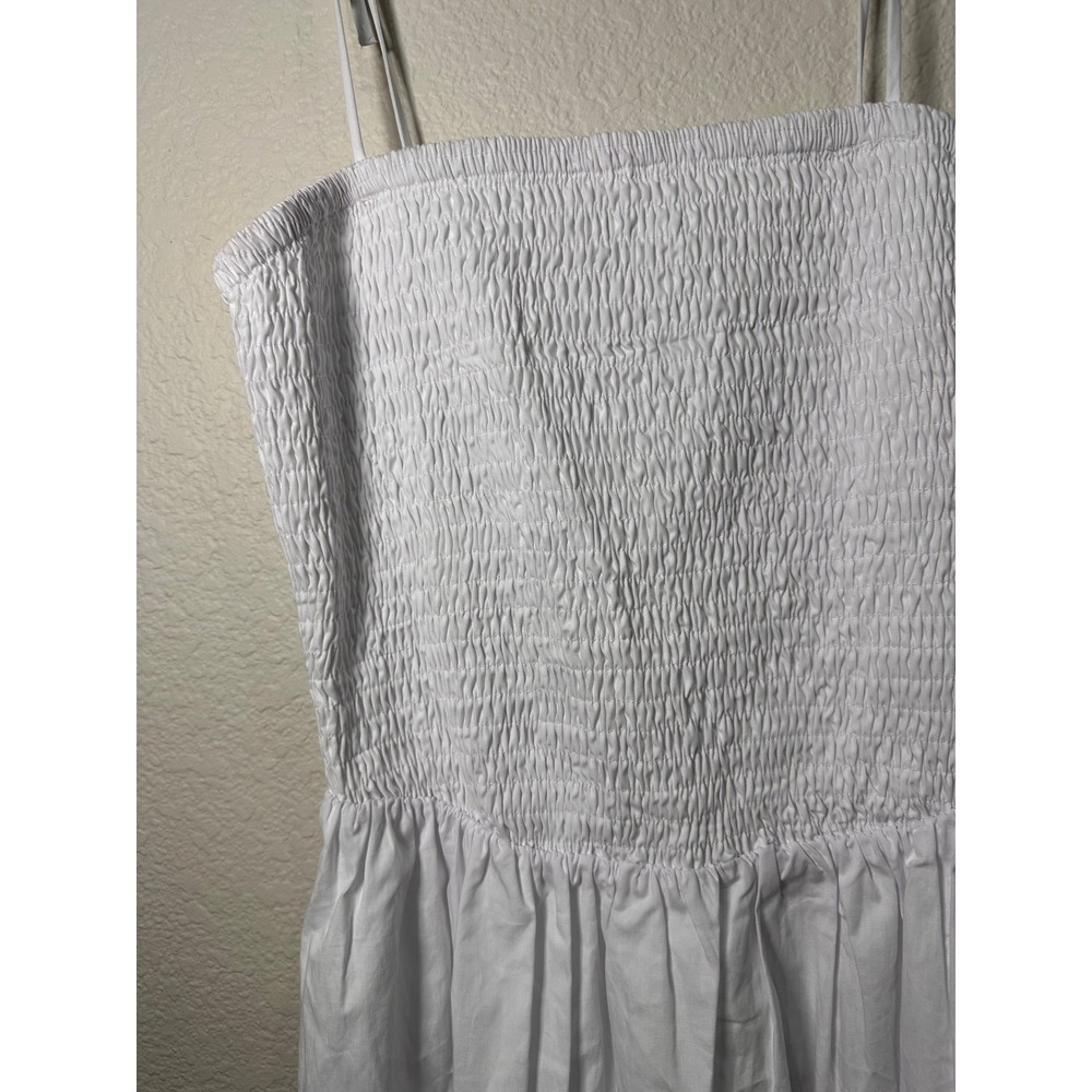 ASTR The Label White Smocked Cotton Midi Dress Tie Straps Womens M - Picture 9 of 10